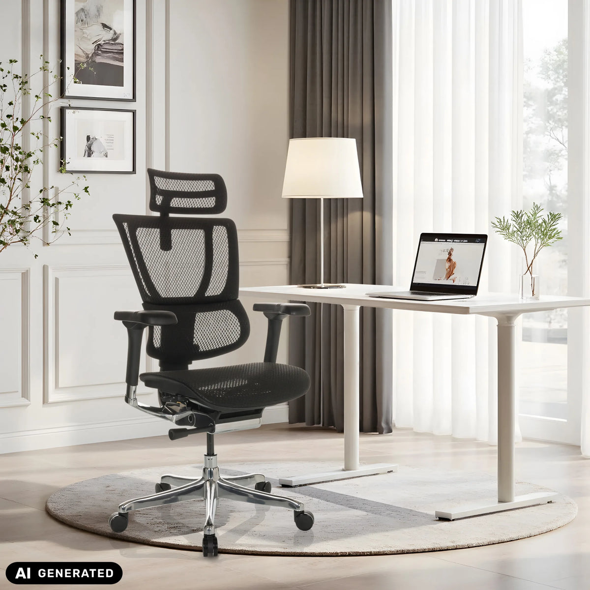 Schwarzer Luxus-Chefsessel ERGOHUMAN SLIM GEN2 aus Netzgewebe von hjh OFFICE (KI-generiertes Bild)