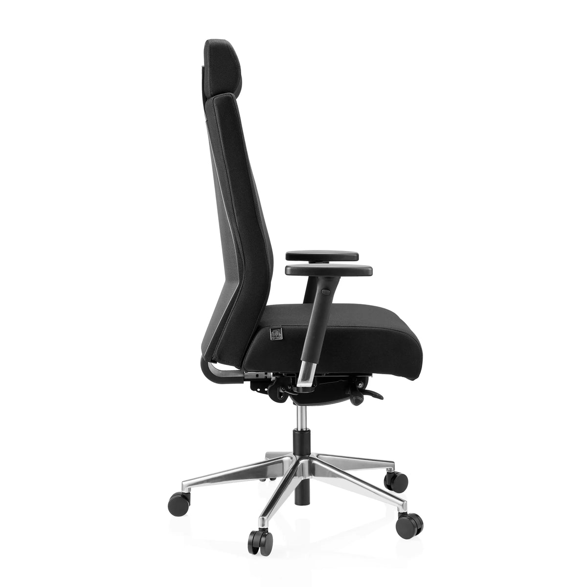 Siège de bureau de qualité professionnelle PRO-TEC XXL noir en tissu avec appui-tête et base à 5 roulettes de hjh OFFICE – vue à 360° (vue de profil 90°)