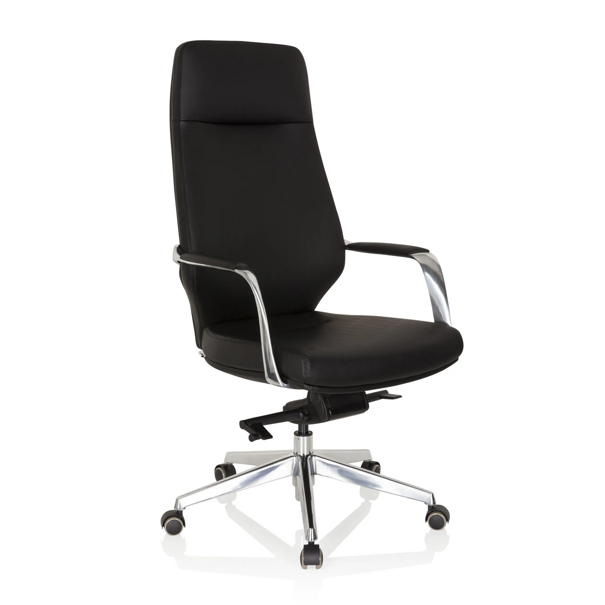 Siège de direction de qualité professionnelle VELVET noir avec accoudoirs et pied à cinq roulettes de hjh OFFICE – vue à 360° (vue de trois quarts avant 40°)