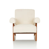 Fauteuil de salon POOLY blanc avec revêtement texturé et pieds en bois foncé de hjh LIVING – vue à 360° (vue de face 0°)
