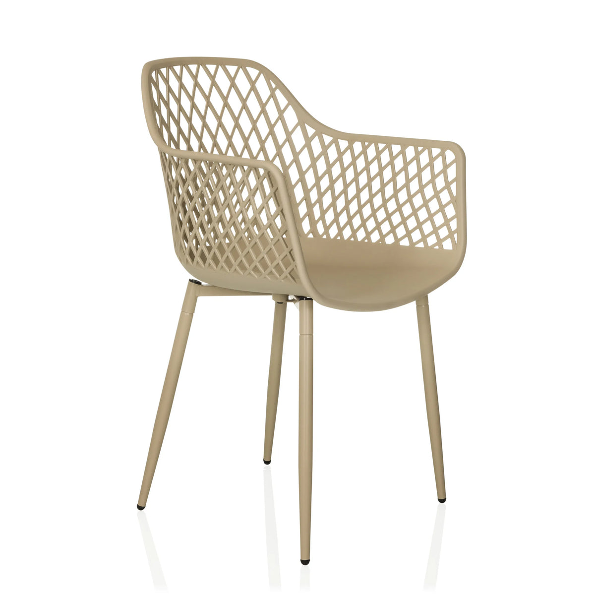 Chaise d'extérieur beige BEGIO L avec dossier en maille et quatre pieds de hjh LIVING – vue à 360° (vue de trois quarts avant 45°)
