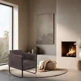 Fauteuil de salon Aruba Retro gris avec structure en métal foncé dans un intérieur moderne de hjh OFFICE