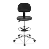 Chaise de comptoir noire TOP WORK 24 I avec repose-pieds et étoile à cinq roulettes de hjh OFFICE – vue à 360° (vue de face 0°)