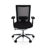 Siège de bureau haut de gamme NOVA PRO ALU noir avec dossier en maille et base à cinq roulettes de hjh OFFICE – vue à 360° (vue de face 0°)