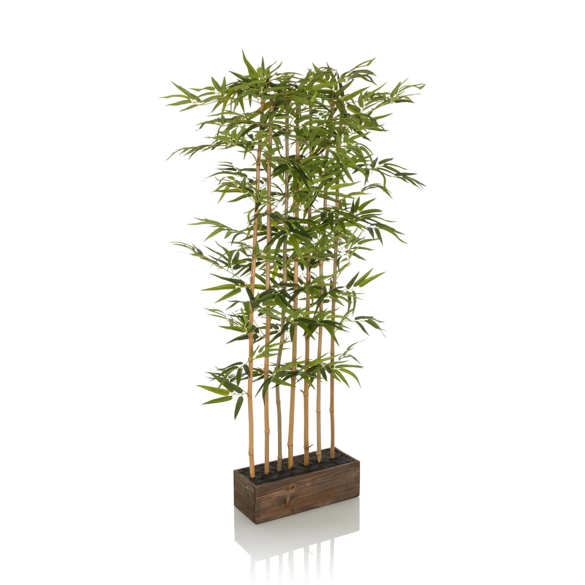 Plante artificielle verte BAMBUS I en forme de bambou avec pot carré en bois de hjh OFFICE – vue à 360° (vue de profil 90°)