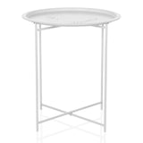 Table d'appoint ALLRUND blanche en métal avec motif perforé et pied croisé de hjh LIVING – vue à 360° (vue de face 0°)
