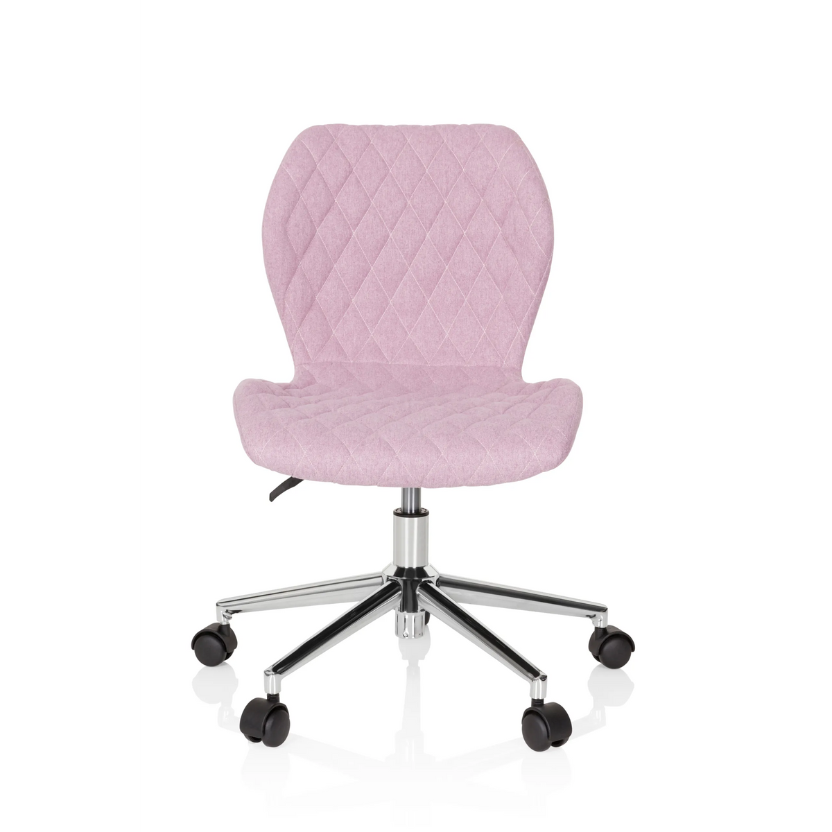 Chaise pivotante pour des enfants JOY II rose avec aspect capitonné et base à cinq roulettes de hjh OFFICE – vue à 360° (vue de face 0°)