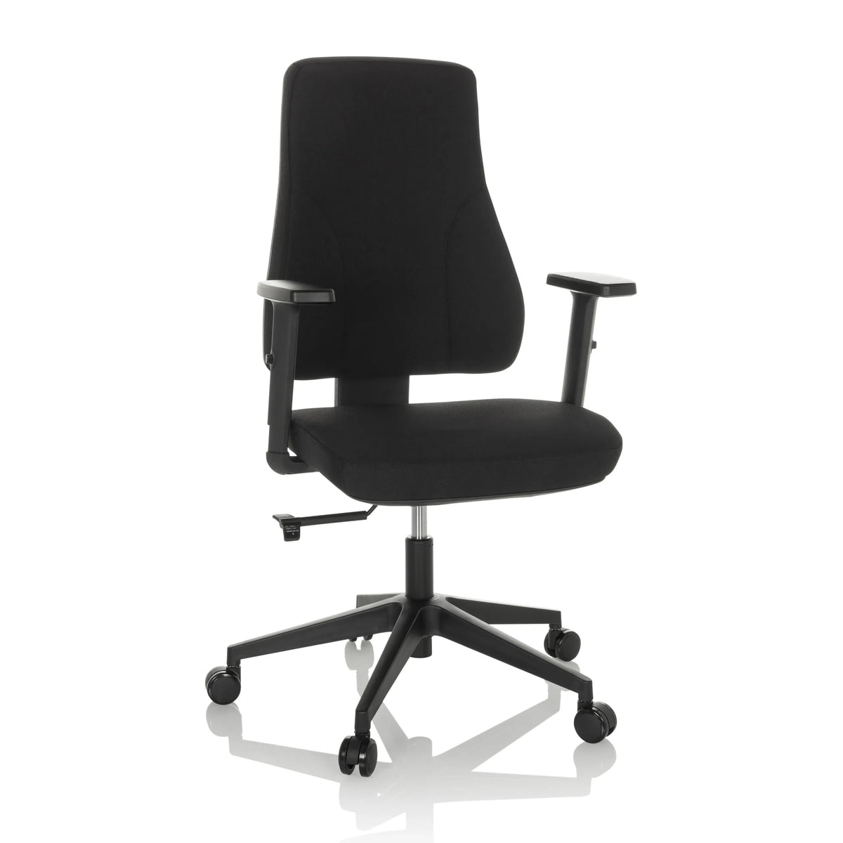 Siège de bureau de qualité professionnelle MATHES noir avec accoudoirs et base à cinq roulettes de hjh OFFICE – vue à 360° (vue de face 15°)