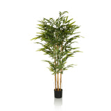 Plante artificielle verte BAMBUS II en forme de bambou avec pot noir de hjh OFFICE – vue à 360° (vue de profil 90°)