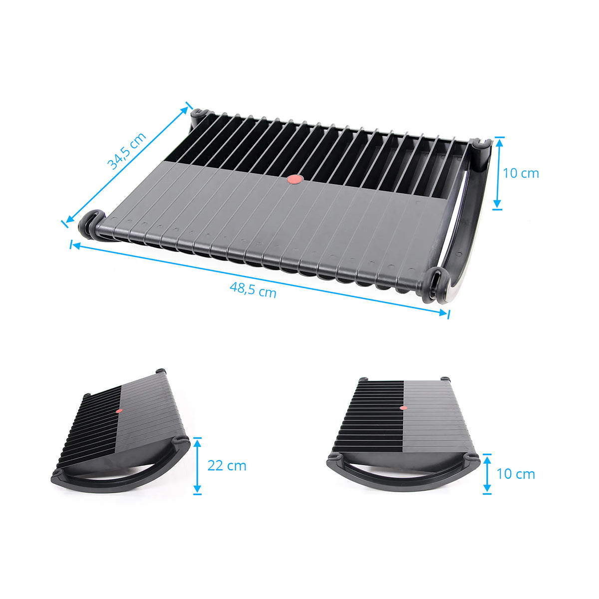 Dessin dimensionnel du Repose-pieds PODI de 48,5 × 34,5 cm de hjh OFFICE