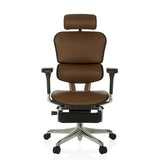 Siège de direction de luxe ERGOHUMAN PLUS LEGPRO GEN2 marron en cuir avec appuie-tête et pied à cinq roulettes de hjh OFFICE – vue à 360° (vue de face 0°)