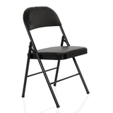 Chaise pliante TUDELA H noire avec revêtement en similicuir de hjh OFFICE – vue à 360° (vue de trois quarts avant 45°)