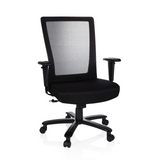 Siège pivotant XXL EXTENDER noir avec dossier en maille et base à cinq roulettes de hjh OFFICE – vue à 360° (vue de face 20°)