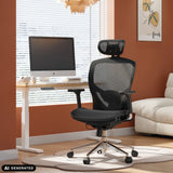 Siège de bureau haut de gamme VENUS ONE noir avec dossier en maille et appuie-tête de hjh OFFICE