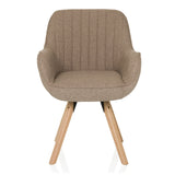Chaise rembourrée beige SCANDI SOFT avec revêtement en tissu structuré et quatre pieds en bois de hjh LIVING – vue à 360° (vue de face 0°)