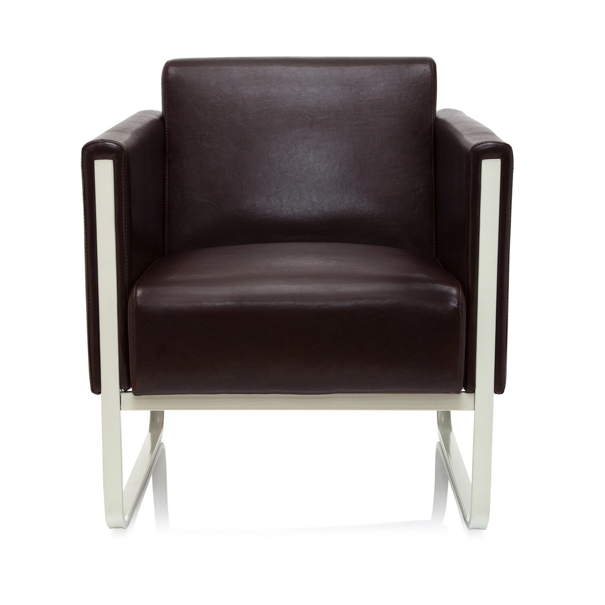 Fauteuil rembourré marron ARUBA avec cadre en métal blanc de hjh OFFICE – vue à 360° (vue de face 0°)