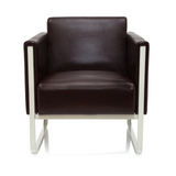Fauteuil rembourré marron ARUBA avec cadre en métal blanc de hjh OFFICE – vue à 360° (vue de face 0°)