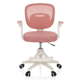 Chaise pivotante pour des enfants KIDDY SMART rose avec dossier en maille et base à cinq roulettes de hjh OFFICE – vue à 360° (vue de face 0°)