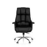 Siège de direction de qualité professionnelle COMMANDER noir avec revêtement matelassé et pied à cinq roulettes de hjh OFFICE – vue à 360° (vue de face 0°)