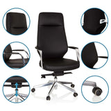 Siège de direction de qualité professionnelle VELVET noir avec vues détaillées des accoudoirs, du vérin à gaz et des roulettes de hjh OFFICE