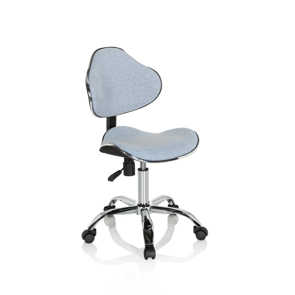 Chaise pivotante pour des enfants KIDDY GTI-3 bleue avec assise rembourrée et piètement à cinq roulettes de hjh OFFICE – vue à 360° (vue de trois quarts avant 40°)