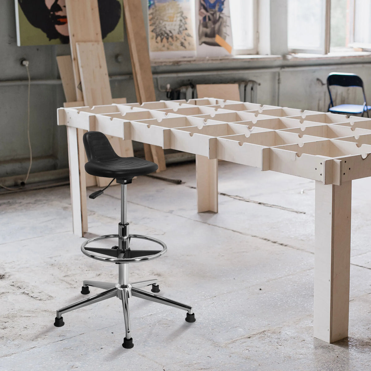 Tabouret pivotant TOP WORK 03 I noir avec pied en étoile chromé et vérin à gaz de hjh OFFICE