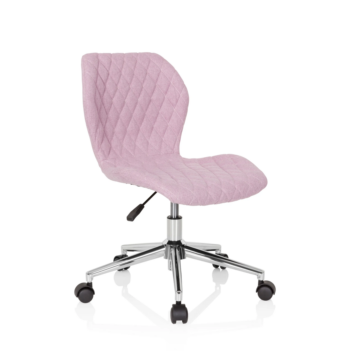 Chaise pivotante pour des enfants JOY II rose avec aspect capitonné et base à cinq roulettes de hjh OFFICE – vue à 360° (vue de trois quarts avant 40°)