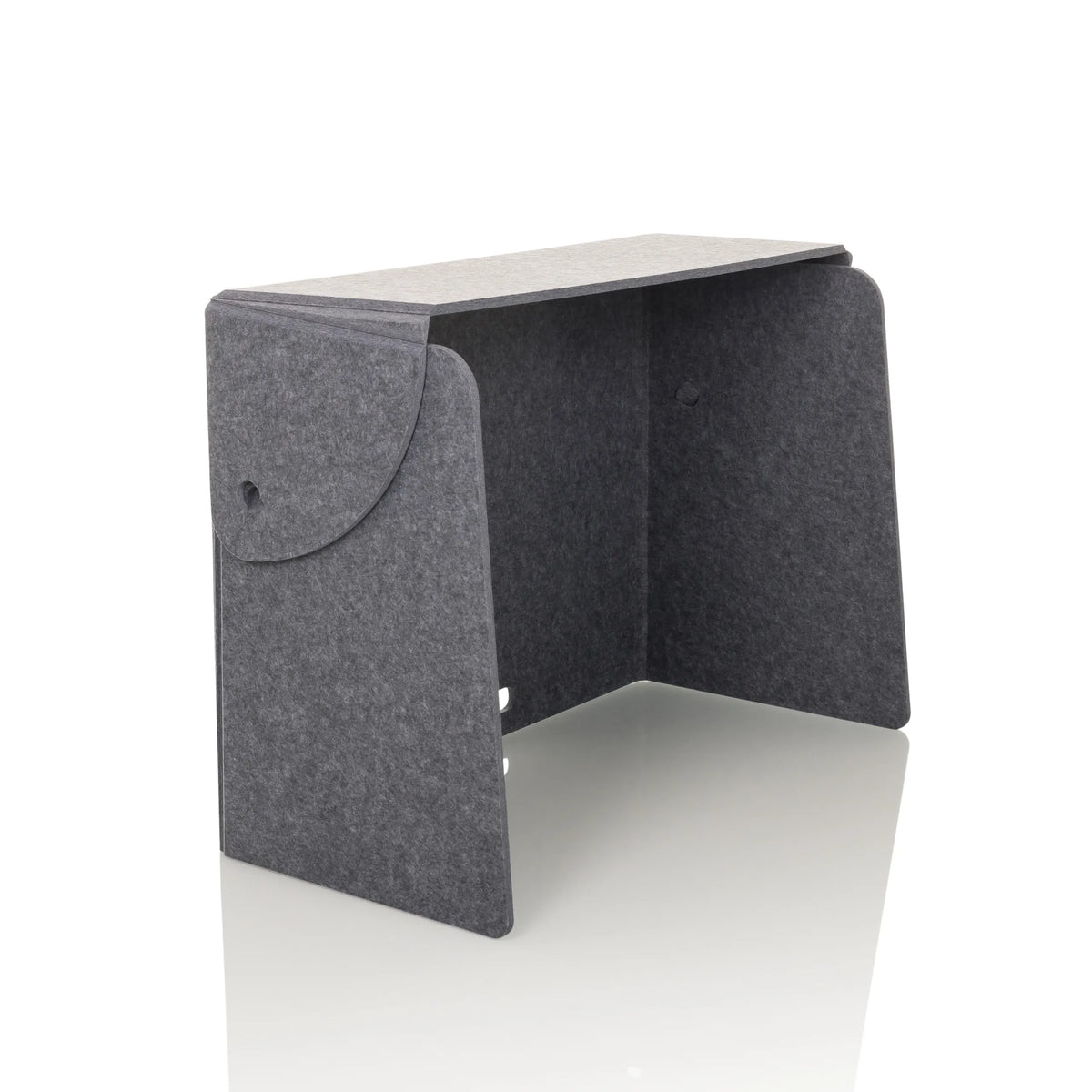 Cloison de table grise FLEXMIUT FOLD avec deux sorties de câbles horizontales de hjh OFFICE – vue à 360° (vue de trois quarts avant 45°)