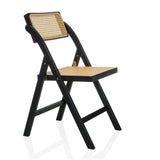 Chaise pliante TUDELA BAMBOO noire avec assise et dossier en cane viennoise marron de hjh LIVING – vue à 360° (vue de trois quarts avant 60°)