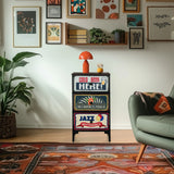 Commode AMERIKO S avec trois tiroirs colorés à motifs et structure noire de hjh LIVING