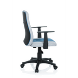 Chaise pivotante pour des enfants KIDDY EXTRA gris-bleu avec accoudoirs et base à cinq roulettes de hjh OFFICE – vue à 360° (vue de profil 100°)