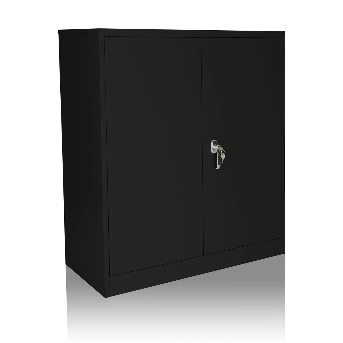 Armoire de classement COLOR AS 105 noire avec deux portes et une poignée argentée de hjh OFFICE – vue à 360° (vue de trois quarts avant 30°)