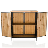 Compartiment ouvert avec une étagère de la Commode SANTJAGO BLACK SUN XL aspect bois avec structure noire de hjh LIVING