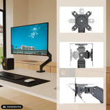 Fixation pour écran Ergomount GF1 avec plaque adaptatrice VESA et mécanismes d'articulation de hjh OFFICE (image générée par IA)