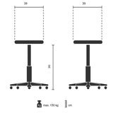 Dessin technique du Tabouret marchepied TIO-S d'une largeur de 39 cm de hjh OFFICE