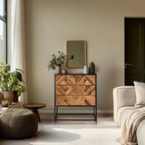 Buffet SANTJAGO BLACK SUN L avec trois tiroirs aux couleurs bois foncé et structure en métal noir de hjh LIVING