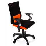 Chaise pivotante pour des enfants KIDDY PRO AL noir et orange avec coussin lombaire et base à cinq roulettes de hjh OFFICE – vue à 360° (vue de trois quarts avant 60°)