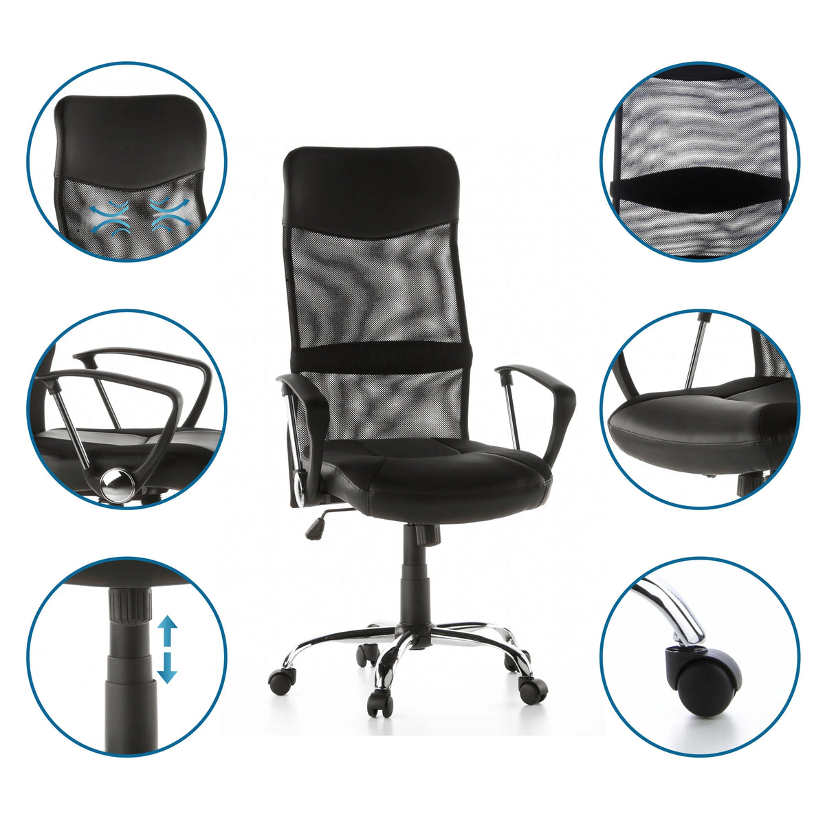 Siège de direction pour bureau à domicile STRYKA en similicuir et maille avec vues détaillées de hjh OFFICE