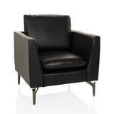 Fauteuil de salon BAVERO noir avec revêtement en similicuir et pieds en métal de hjh OFFICE – vue à 360° (vue de face 15°)