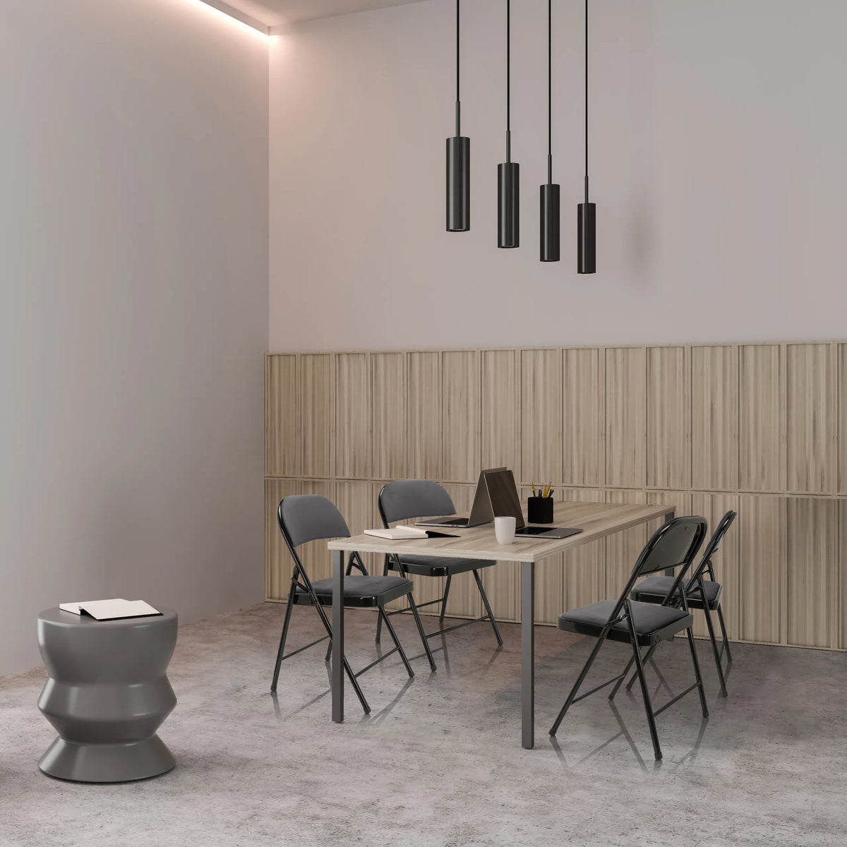Chaises pliantes TUDELA I gris foncé avec revêtement en velours à une table de réunion de hjh OFFICE