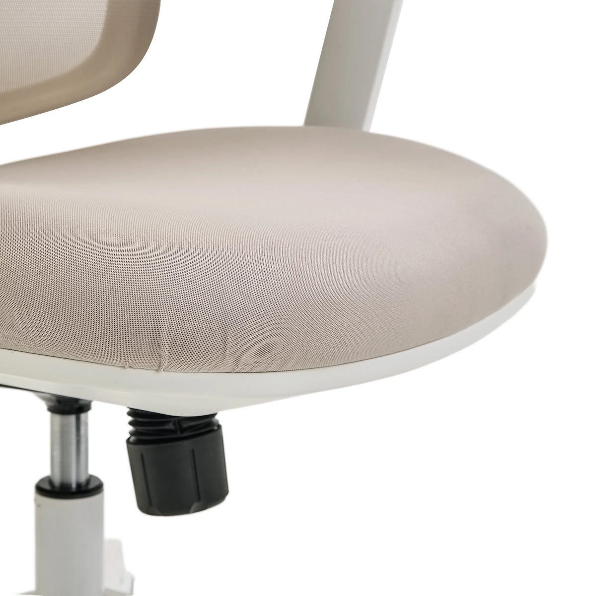 Assise rembourrée en tissu beige du Siège de bureau de qualité professionnelle ERGOMY W avec cadre blanc de MyBuero
