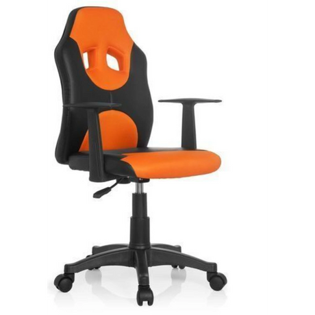 Kinderdrehstuhl KID GAME AL in Schwarz-Orange mit Armlehnen und Rollen von hjh OFFICE