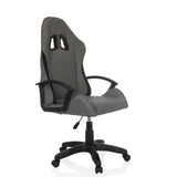 Fauteuil Gamer GAMEBREAKER W01 gris avec deux découpes pour l'appui-tête et piètement à cinq roulettes de MyBuero – vue à 360° (vue de trois quarts avant 45°)