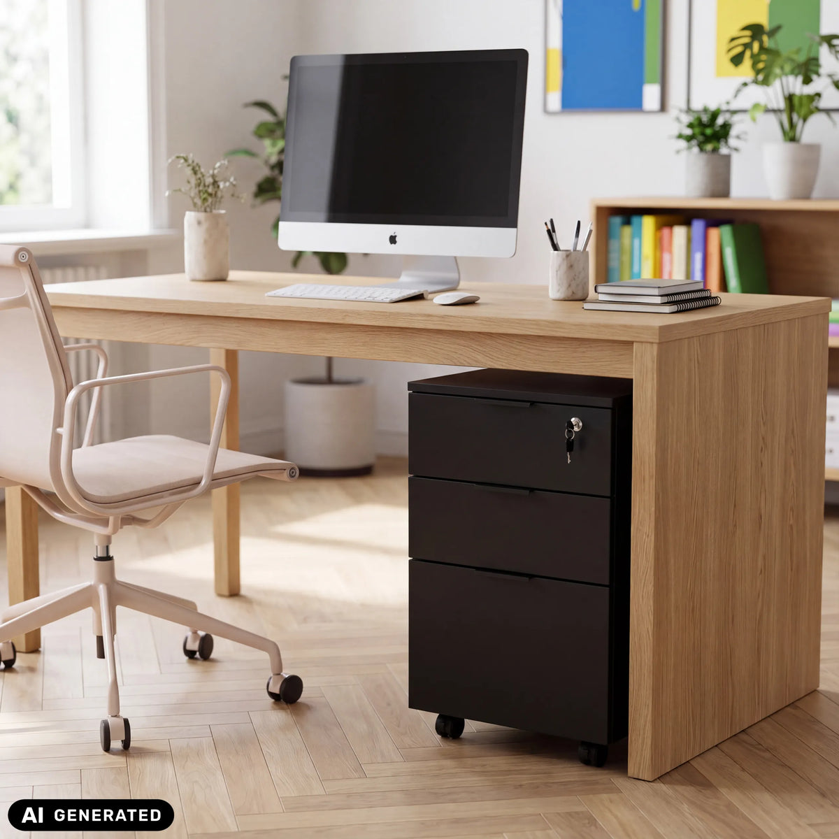 Caisson sur roulettes DAVIK noir avec trois tiroirs et serrure de hjh OFFICE