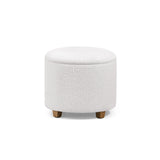 Tabouret rembourré blanc Storiano S avec revêtement en tissu structuré et quatre pieds courts en bois de hjh LIVING – vue à 360° (vue de face 0°)
