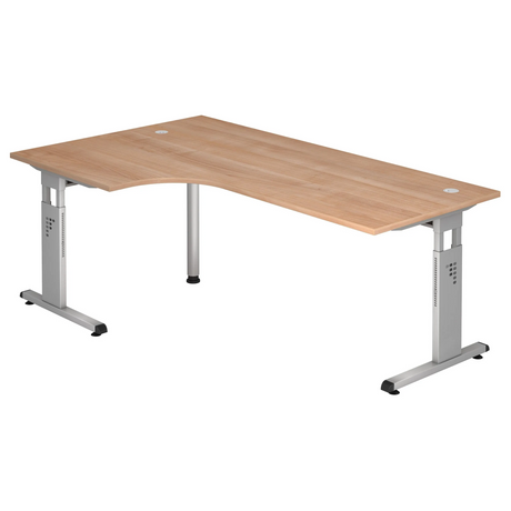 L-förmiger Schreibtisch MEGA 82 S in Nussbaum-Optik mit silbernem Gestell von hjh OFFICE PRO