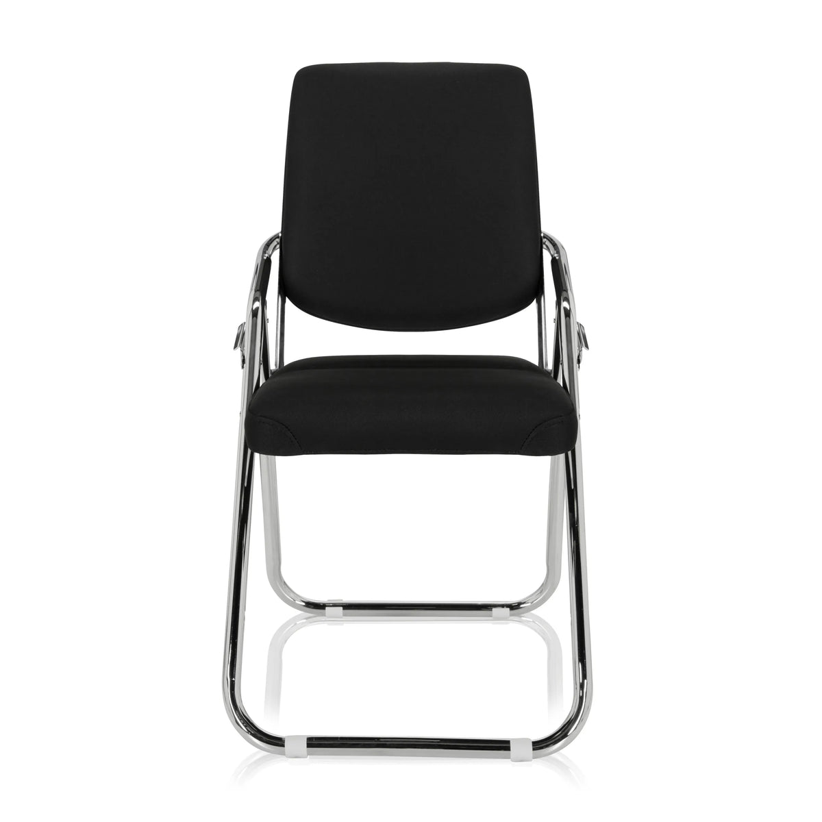 Chaise pliante ESTO noire avec revêtement en tissu et cadre chromé de hjh OFFICE – vue à 360° (vue de face 0°)