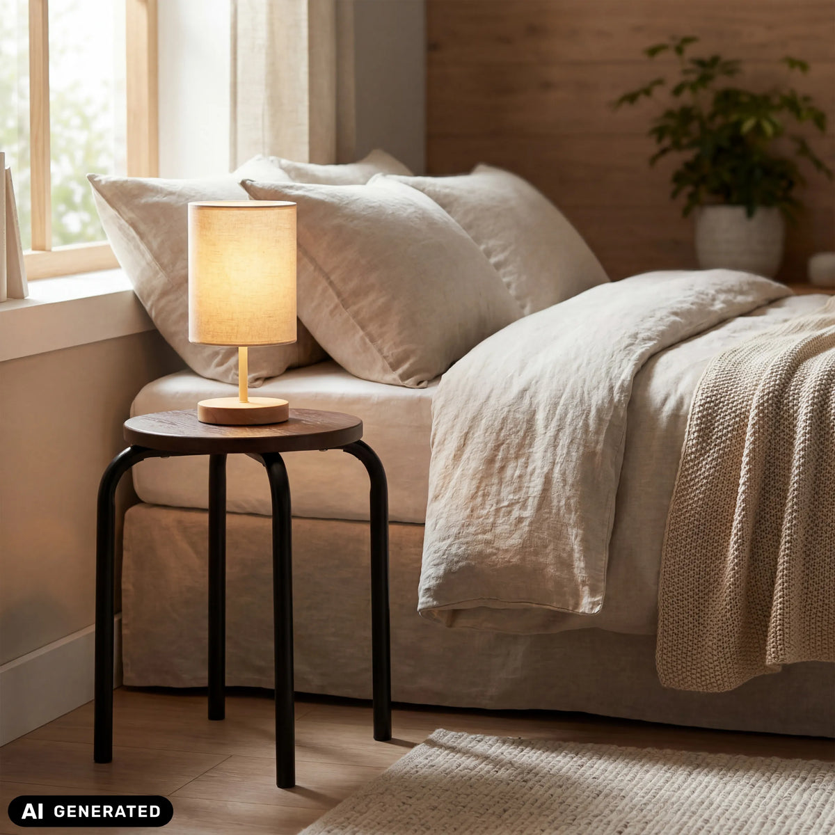Tabouret ALRANDA avec plateau rond effet noyer et pieds noirs de hjh LIVING