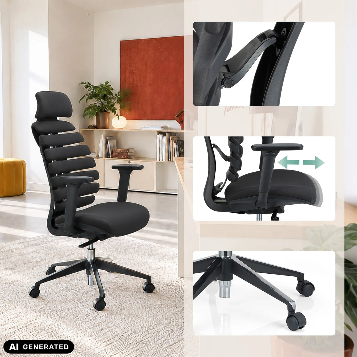 Siège de bureau de qualité professionnelle ERGO LINE II PRO en noir avec accoudoirs réglables et pied à roulettes de hjh OFFICE