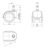 Dessin technique des roulettes 5x ROLO EASY 10mm/50mm d'un diamètre de 50 mm de hjh OFFICE